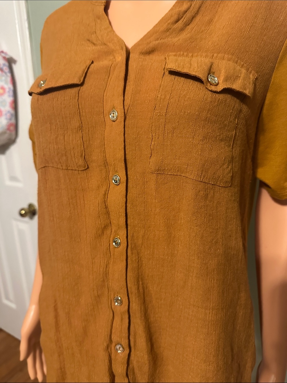 Button-Front Short Sleeve Tunic in Rust - Picture 5 of 7